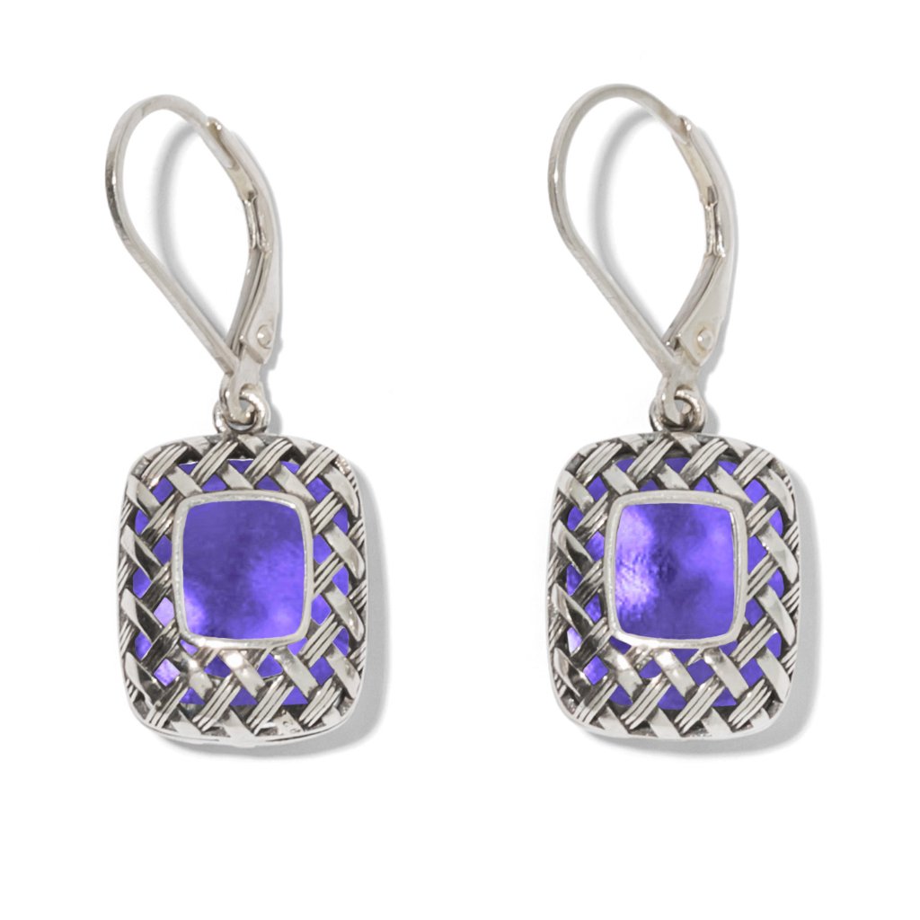 Recycled Early 1900's Purple Medicine Bottle Vintage Quilted Square Earrings